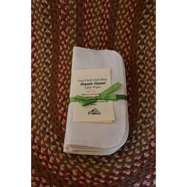 Gina's Soft Cloth Shop 2 Ply Organic Flannel Washable Baby Wipes 8 x 8 Inches Set of 10 Sewn with Organic Cotton Thread