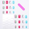 24Pcs Colorful Press on Nails Short Square Fake Nails Glossy Glue on Nails Full Cover False Nails Cute Acrylic Nails Reusable Artificial Nails Short Length Stick on Nails for Women Girls Manicure