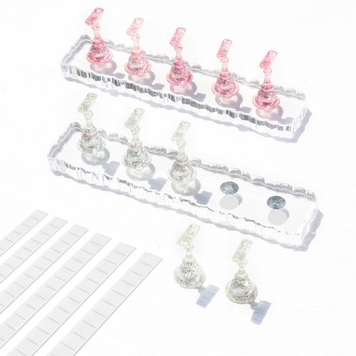 BQAN 2 Set Nail Stand for Painting Nails, Acrylic Nail Stand for Press ons / Nails Holder with 96 Pcs Reusable Adhesive Putty (Flower)