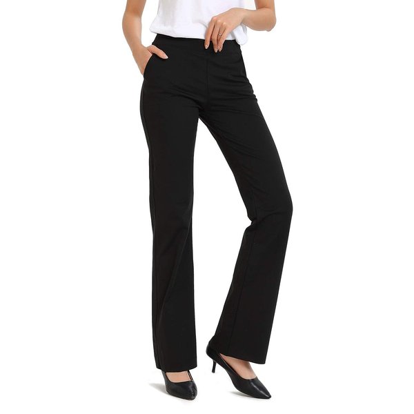 Safort Women 34'' Inseam Regular Tall Bootcut Yoga Dress Pants, Workout Pants, Black, M