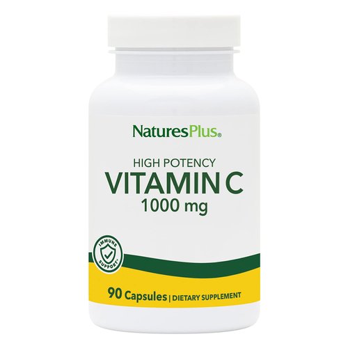 Natures Plus Vitamin C - 1000 mg Ascorbic Acid, 90 Vegetarian Capsules - High Potency Vascular & Immune Support Supplement, Antioxidant - Corn-Free, Gluten-Free - 90 Servings