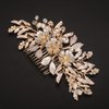 Teyglen Flower Wedding Hair Comb Gold Leaf Headpiece Bridal Flower Rhinestone Pearl Side Comb Handmade Hair Piece Hair Accessories for Women Girls (Gold)
