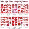 83 Pcs Valentine's Day Red Lips Heart Temporary Tattoo Stickers Sexy Red Lips Kiss Waterproof Fake Tattoos Suitable for Valentine's Theme Party Face Body Funny Makeup Temporary Tattoo Stickers