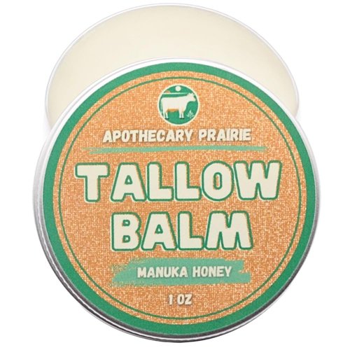 Apothecary Prairie Tallow Balm with Manuka Honey, Organic Beeswax, Organic Shea Butter, Organic Jojoba Oil and Vitamin E- For Moisturizing Lips, Face and Body - (1oz)