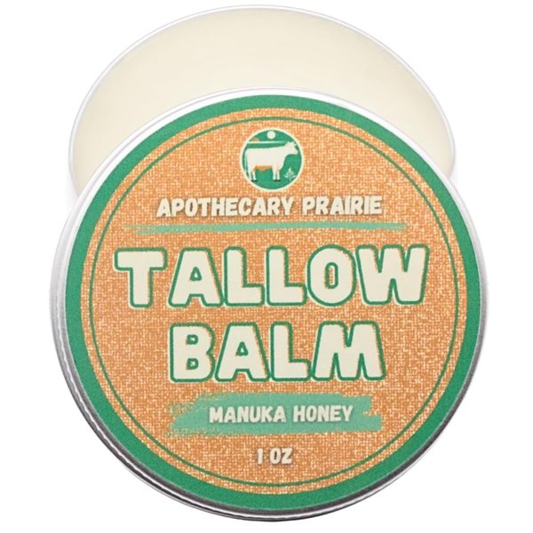 Apothecary Prairie Tallow Balm with Manuka Honey, Organic Beeswax, Organic Shea Butter, Organic Jojoba Oil and Vitamin E- For Moisturizing Lips, Face and Body - (1oz)