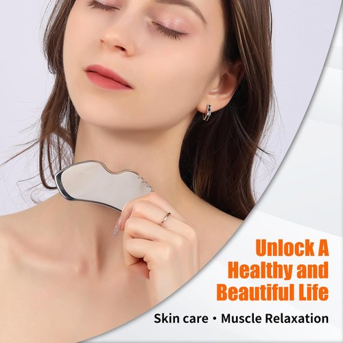 InfiniteRelax 2Pcs Stainless Steel Gua Sha Facial Tools Set, Metal Face Comb Detail Skin Care Tools, Body and Face Gua Sha Sculpting for Tighten Skin Lymphatic Drainage Christmas Gift