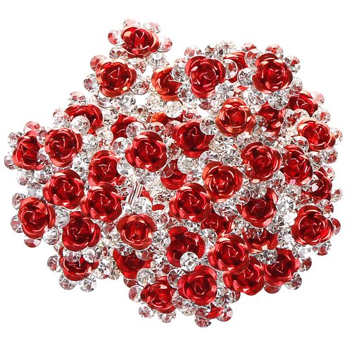 BETITETO 40 Pcs U-Shaped Flower Rhinestone Hair Pins Crystal Hair Accessories for Bridal Wedding Party Girls' Sweet Sixteen (Red)