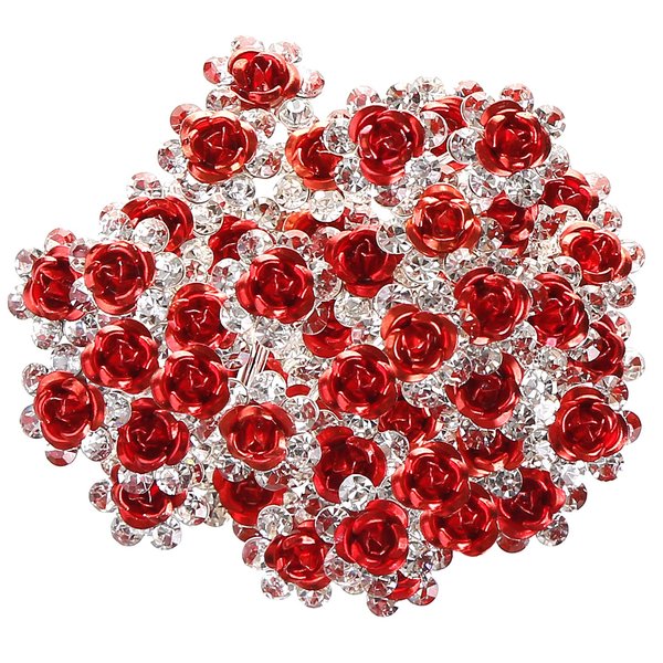 BETITETO 40 Pcs U-Shaped Flower Rhinestone Hair Pins Crystal Hair Accessories for Bridal Wedding Party Girls' Sweet Sixteen (Red)