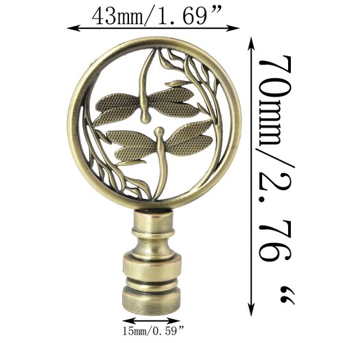 SJZBIN Lamp Finial Cap Knob Double Dragonflies Lamp Finials Hollowing Out Treatment Dragonfly Design Lamp Decoration for Lamp Shade, Bronze