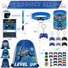122Pcs Video Game Party Favors, Gamer Party Favors for Boys Includes 13 x 11 Inch Video Game Party Drawstring Bags Bracelets VIP Passes with Lanyards Keychains Tattoo Stickers for Gaming Party Favors