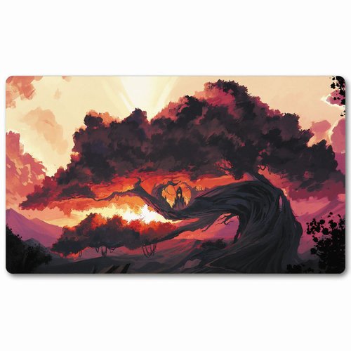 bozzhen TCG Playmat Board Game Trading Card Tabletop Pad MTG for Games Smooth Cloth Surface Rubber Base with Stitched Edges Original Art Designs 24X14inch-fantasy Tree
