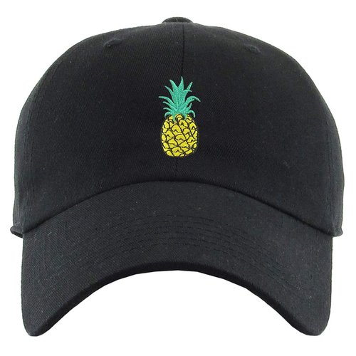 Funky Junque Dad Hat Unconstructed Baseball Cap - Pineapple (Black)