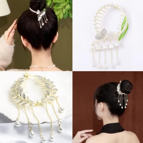 Bow Ponytail Buckle Hairpin,2 PCS Fower Pearl Bow Light Luxury Premium Feeling Hair pins,Bow Claw Clip,Sparkling Braided Hair Clips for Women Girls 028