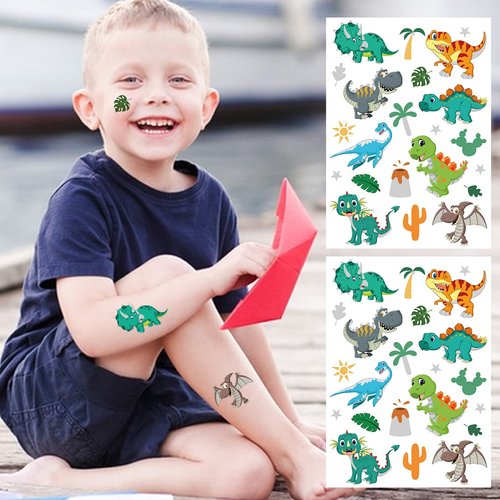 Glitter Dinosaur Temporary Tattoos for Kids Boys - 36 Silver Styles, Birthday Party Supplies, Dinosaur Party Favors