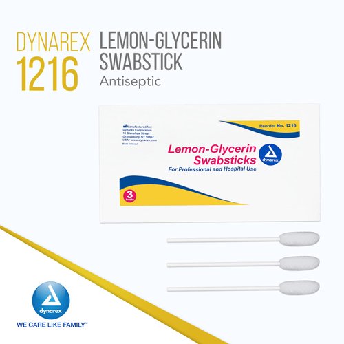 Dynarex Lemon-Glycerin Swabsticks, Pleasant Tasting Cotton Swabs That Gently Soothes and Refreshes Dry Mouth, 3 Oral Swabsticks per Packet, 1 Box of 75 Lemon-Glycerin Swabsticks