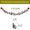 Happy 80th Birthday Banner, Pre-Strung,Black and Red Glitter Paper Garlands for 80th Birthday Party Decorations Supplies,No Assembly Required,Glitter Red and Black,SUNbetterland