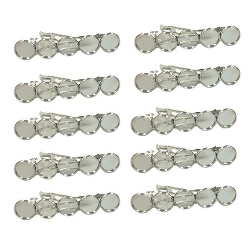 10 Pieces Metal Hair Clips with Blank Round Tray Base Fits 12mm Round Hair Clip Cabochon Settings Hair Barrettes with Blank Hairgrip Base Trays for DIY Hair Accessories Making, White-K