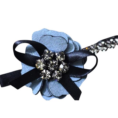 Solid Fabric Flower with Crystals Clip Hair Barrettes for Wedding/Birthday/First Communion/Holidays/Special Events (Blue Flower)