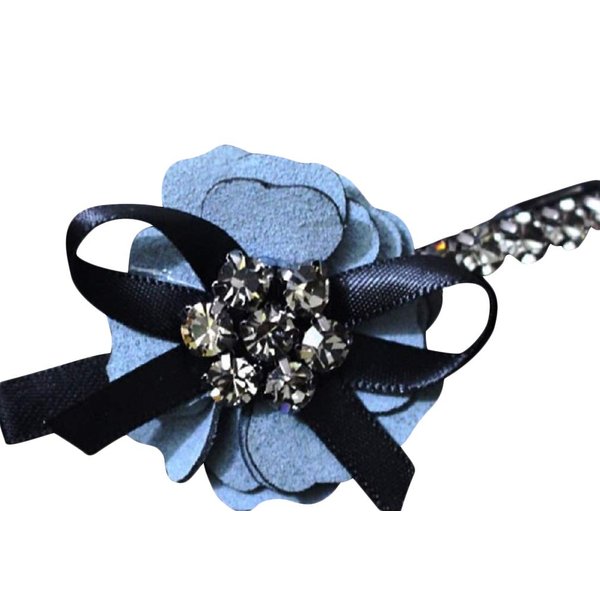 Solid Fabric Flower with Crystals Clip Hair Barrettes for Wedding/Birthday/First Communion/Holidays/Special Events (Blue Flower)