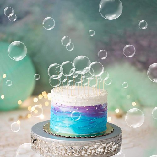 54Pcs Clear Flat Bubble Cake Decorations For Under Sea Party Favors Children's Party Supplies Ocean Baby Shower Mermaid Bubble Cupcake Toppers
