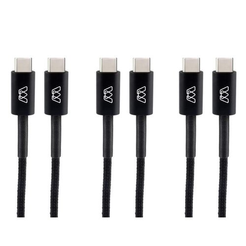 Sewell MOS Spring USB-C to USB-C Cable 3 Pack for iPhone 15, MacBook, Laptop, and More, Black (3, 3 ft.)