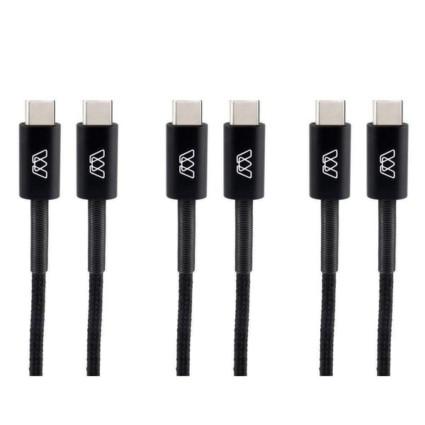 Sewell MOS Spring USB-C to USB-C Cable 3 Pack for iPhone 15, MacBook, Laptop, and More, Black (3, 3 ft.)