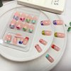 Tyuimhx Colorful French Tip Press on Nails Medium Square Fake Nails With Bubble Pattern Designs Full Cover Stick on Nails Acrylic Reusable Artificial Nails for Women Girls Glue on Nails 24Pcs