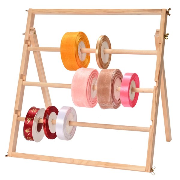 Sparkle Race Ribbon Organizer Storage, Wooden Ribbon Holder Organizer Rack for Craft Mesh Ribbon Arts & Crafts Supplies, Christmas Ribbon Storage Sticker Roll Holder Sewing Thread Organizer Spool Rack