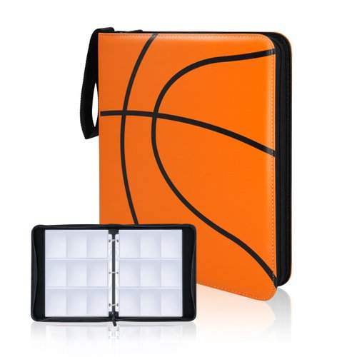 Basketball Card Binder, 9 Pocket Zipper Sports card binder, 720 Double Sided Pocket Waterproof Album, Basketball Cards Display Holder, Expandable, For Gaming Cards, Yugioh, MTG and Other TCG (Orange)