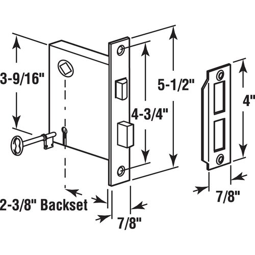 Prime-Line E 2294 Vintage Style Indoor Mortise Lock Assembly Kit – Cast Steel, Brass Plated Finish, Antique Skeleton Key – Backset, 1/4” Max Square Spindle - Reversible Latch Bolt (Single Pack)