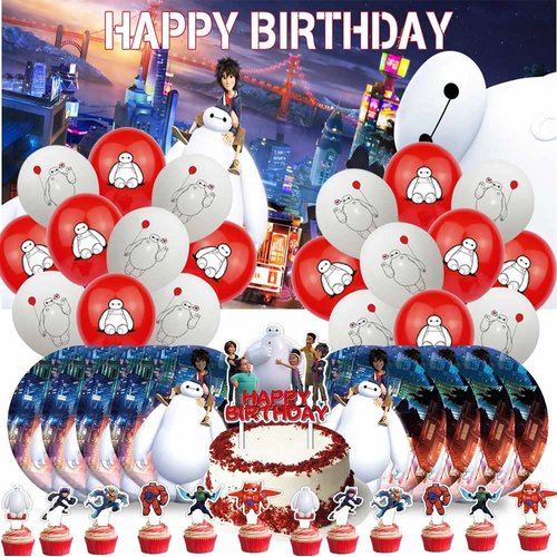Baymax Party Decorations Supplies Big Hero Plates Birthday Cake Topper Balloons Backdrop Banner