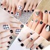 JERCLITY 440 Pieces 20 Sheets Black Color Toe Nail Polish Strips Toenail Full Wraps Self-Adhesive Full Nail Stickers Nail Art Decals Strips with Nail File for Women Girls Kids Nail Art