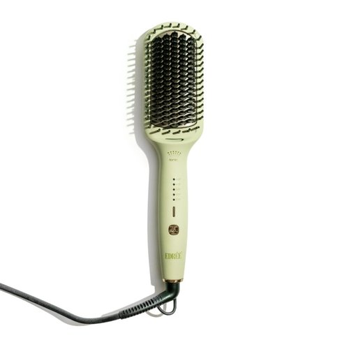 Edrée The Suki Hair Straightener Brush - Ceramic Iron Paddle Hot Brush with Anti-Scald Quick Heat Plate, 360 Swivel Cord, Anti-Frizz Ionic Technology (Sage)