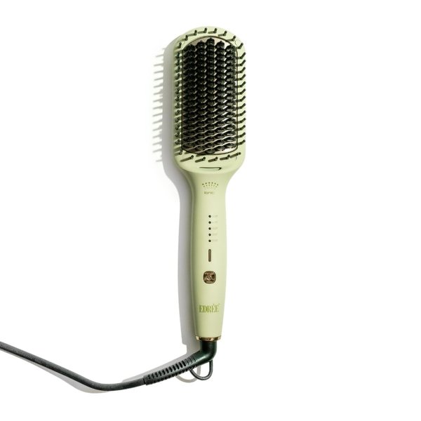 Edrée The Suki Hair Straightener Brush - Ceramic Iron Paddle Hot Brush with Anti-Scald Quick Heat Plate, 360 Swivel Cord, Anti-Frizz Ionic Technology (Sage)