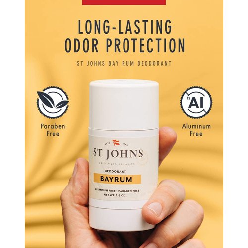 St Johns Bay Rum Aluminum Free Deodorant | Long-Lasting, Odor Resistant, & Soothing | Clear Deodorant Stick | Odor-Free Deodorant Made of Natural Compounds | Mens Bay Rum Deodorant (2.6 oz Stick)