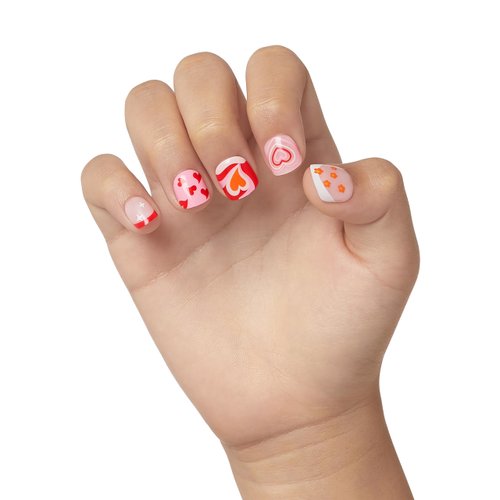 KISS imPRESS No Glue Mani Press-On Nails, Design, Playground', Medium Red, Kids Size, Squoval Shape, Includes 30 Nails, Prep Pad, Instructions Sheet, 1 Manicure Stick, 1 Mini File