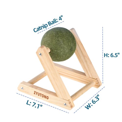 ZYUTONG Giant Catnip Ball with Wood Stand — Interactive Catnip Roller Ball Catnip Relaxation Ball Activity Cat Toy Ball with Bell Inside, Licking, Spinning, Enrichment, Relaxation Catnip Ball Toy
