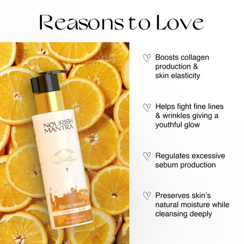 NOURISH MANTRA Vitamin C Glow Face Wash | Gently Cleanses the Skin | Infused With Vitamin C, Aloe Vera, & Vitamin E | Suits All Skin Types | For Men & Women | 200 ml