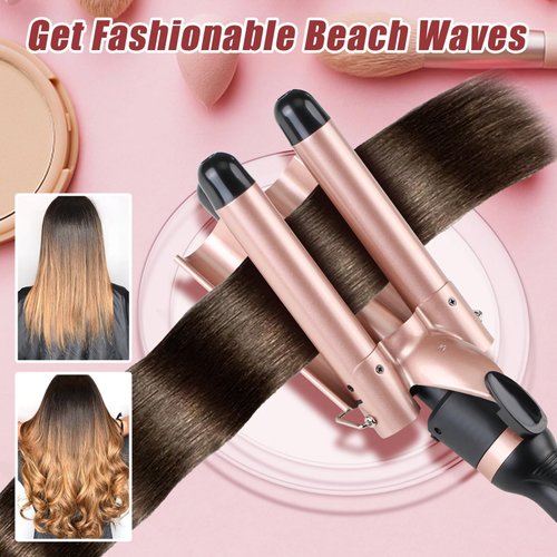 Sixriver 3 Barrel Curling Iron Wand, Fast Heating Hair Crimper Hair Waver, Triple Barrel Hair Iron with 2-LED Temp Control Auto Shut-Off, Wave Iron for Beachy Waves Mermaid Waver, Mother's Day Gift