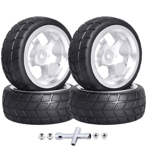 CrazyHobby Preglued On-Road Tires and Wheels Aluminum Wheel Rims 12mm Hex Hub for 1/10 Traxxas 4Tec HPI RS4 Tamiya TT01 TT02 HSP Redcat 2S 3S Brushless Drift Racing Touring Car (Color A)
