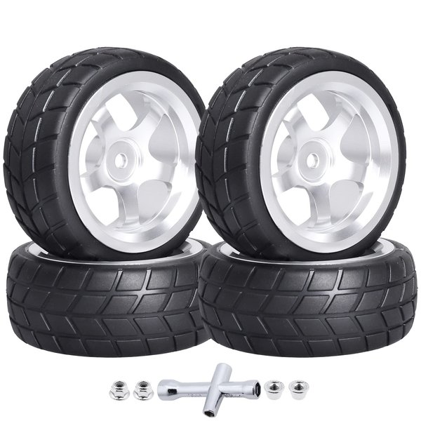 CrazyHobby Preglued On-Road Tires and Wheels Aluminum Wheel Rims 12mm Hex Hub for 1/10 Traxxas 4Tec HPI RS4 Tamiya TT01 TT02 HSP Redcat 2S 3S Brushless Drift Racing Touring Car (Color A)