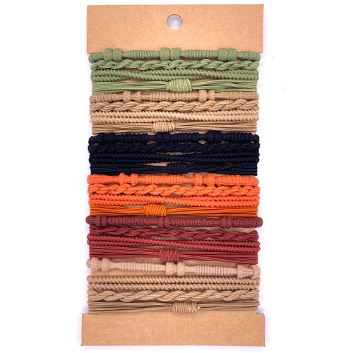 Boho Hair Accessories - Hair Tie Bracelet in Orange, Green, and Black, Elastic Ponytail Holders for Thin or Thick Hair