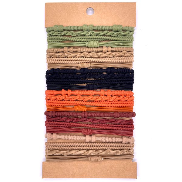 Boho Hair Accessories - Hair Tie Bracelet in Orange, Green, and Black, Elastic Ponytail Holders for Thin or Thick Hair