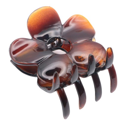 Parcelona French Big Flower 2 3/4" Celluloid French No Slip Grip Covered Spring Jaw Hair Claw Durable Styling Hair Accessories Women Strong Hold Girls Hair Clips, Made in France (Tortoise Shell Brown)