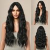 Allbell Long Black Wavy Wigs for Women Synthetic Curly Middle Part Wig with Side Bangs Natural Looking Heat Resistant Fibre for Daily Party Use