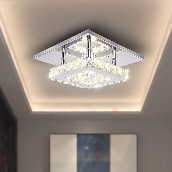 diisunbihuo Modern Crystal Chandelier 7.9 Inches Led Ceiling Light Mini Square Flush Mount Ceiling Light for Bedrooms Dinning Rooms Hallway(Changeable Color,15W)