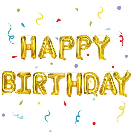 3 otters Happy Birthday Banner, Gold Mylar Foil Letters Balloon Happy Birthday Metallic Balloons Birthday Sign Banner for Kids Party Supplies