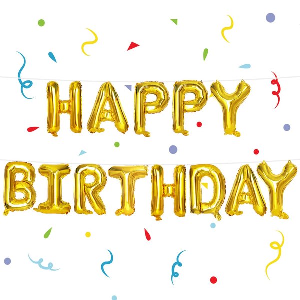 3 otters Happy Birthday Banner, Gold Mylar Foil Letters Balloon Happy Birthday Metallic Balloons Birthday Sign Banner for Kids Party Supplies