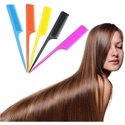 5pcs Colorful Rat Tail Comb Plastic Pointed Tail Comb Haircutting Comb Makeup Hairdressing Partition Comb Multicolor one-size