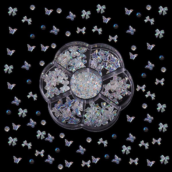 3D Shiny Art Butterfly Nail Charms, Pearls Rhinestones Decorations Supplies, Nail Charms for Valentine's Day Nail Art DIY Jewelry Crafts Accessories